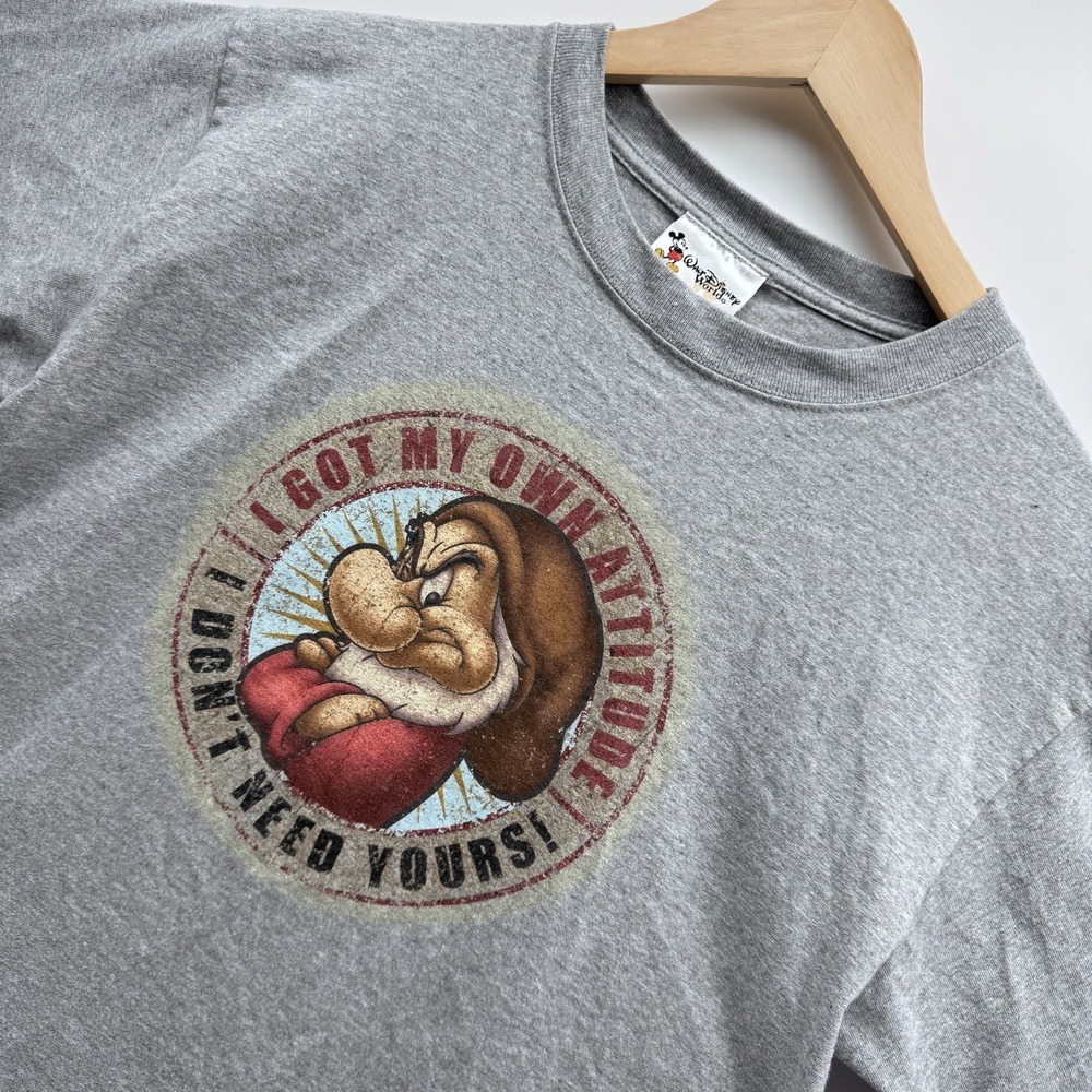 Vintage Walt Disney World Grumpy T Shirt Mens Medium Gray Attitude Graphic Tee